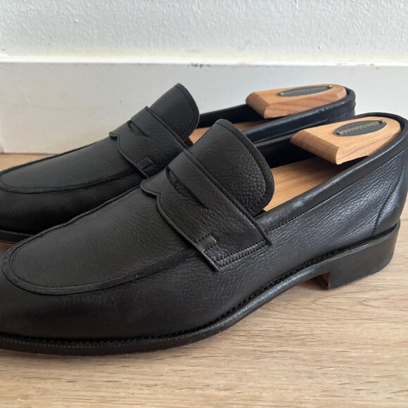 Meermin Black Leather Goodyear Welted Slip-On Unlined Penny Loafers/ Shoes - 8 - Picture 1 of 11